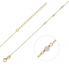Bracelet en Argent 925/1000 doré 2 microns avec 3 pierres rondes en Quartz rose