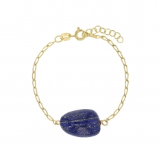 Bracelet Lapis-lazuli, chaîne argent 925/1000 doré
