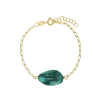 Bracelet Malachite, chaîne argent 925/1000 doré