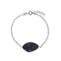 Bracelet Obsidienne, chaîne argent 925/1000 platiné