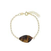 Bracelet Oeil de tigre, chaîne argent 925/1000 doré
