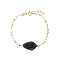Bracelet Onyx noir, chaîne argent 925/1000 doré