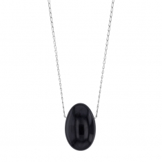 Sautoir Obsidienne, chaîne argent 925/1000 platiné