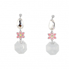 Boucles d'oreilles en argent rhodié 925/1000 avec Fleur Swarovski Elements Crystal rose
