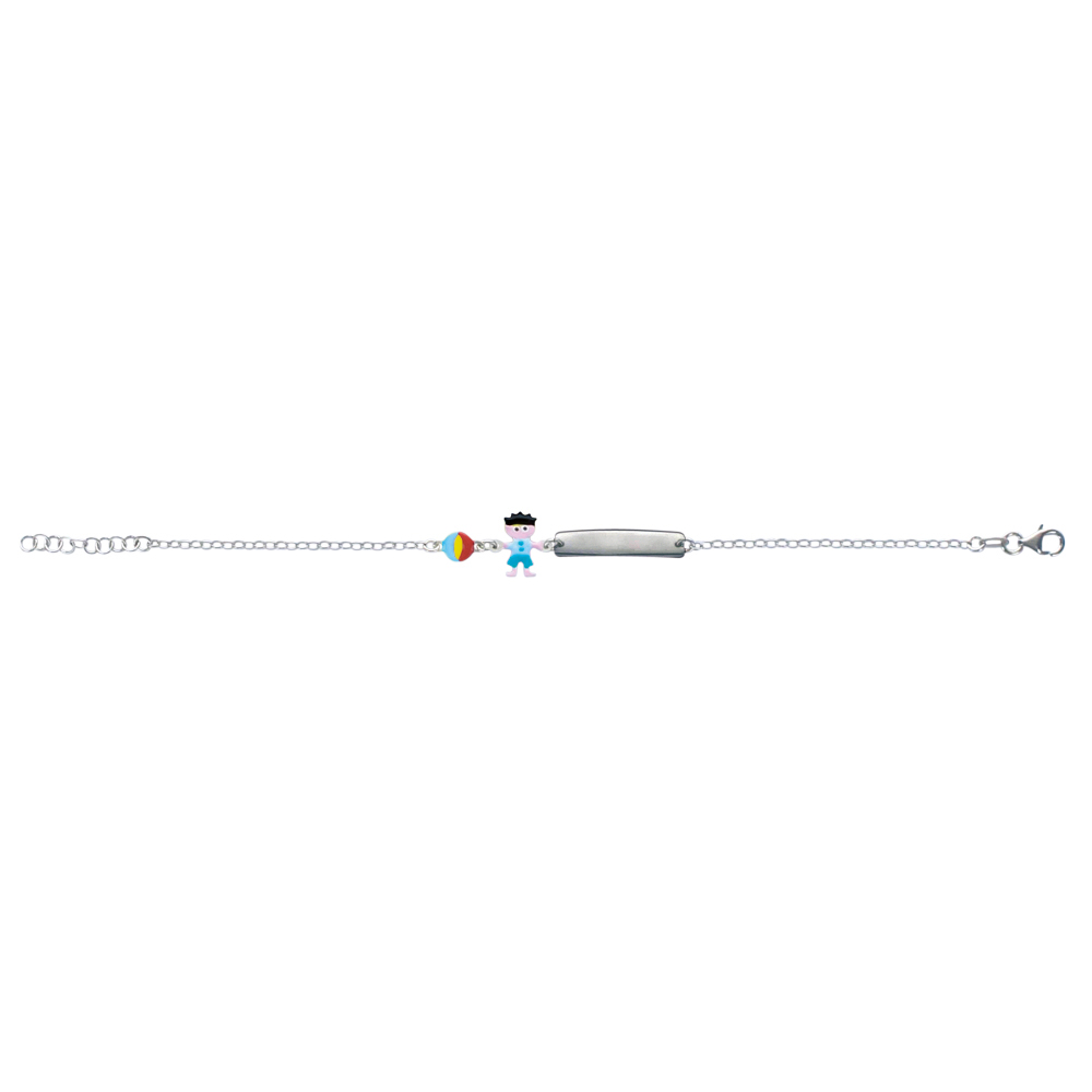 Gourmette identité argent rhodié avec petit garçon bleu et ballon en émail