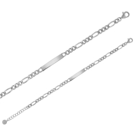 Gourmette identité maille figaro triple, argent 925/1000 platiné