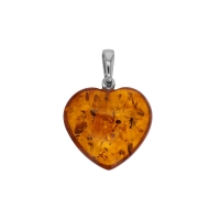 Grand pendentif coeur en ambre et argent 925/1000