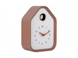 Horloge de table ou murale en forme de maison, contour noir et fond blanc, avec coucou blanc