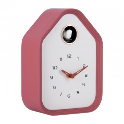 Horloge de table ou murale en forme de maison, contour noir et fond blanc, avec coucou blanc