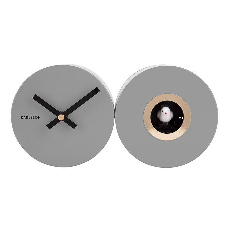 Horloge-duo murale avec coucou métal gris clair