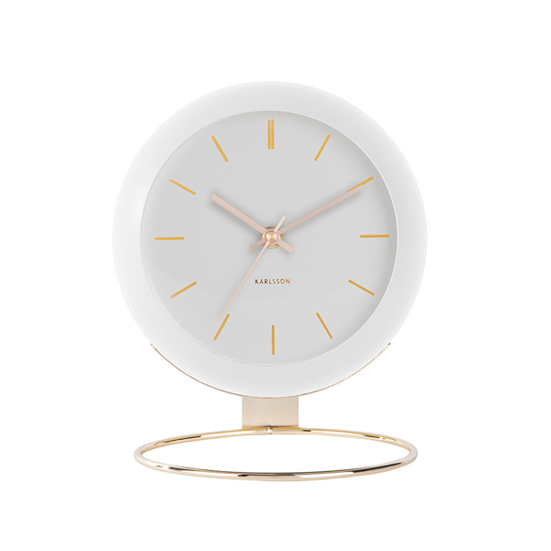 Horloge en forme de globe noir à poser, pied métal doré