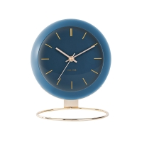 Horloge en forme de globe noir à poser, pied métal doré