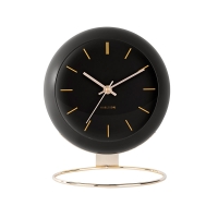 Horloge en forme de globe noir à poser, pied métal doré