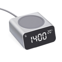 Horloge et chargeur sans fil en aluminium recyclé gris clair