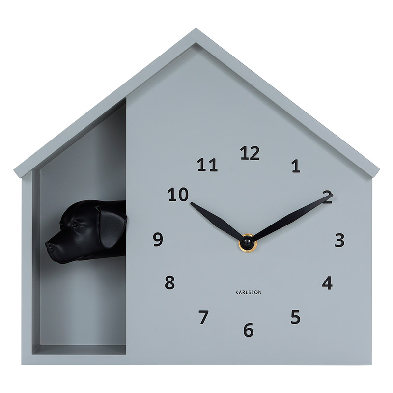 Horloge murale/à poser forme de maison noire avec tête de chien blanc