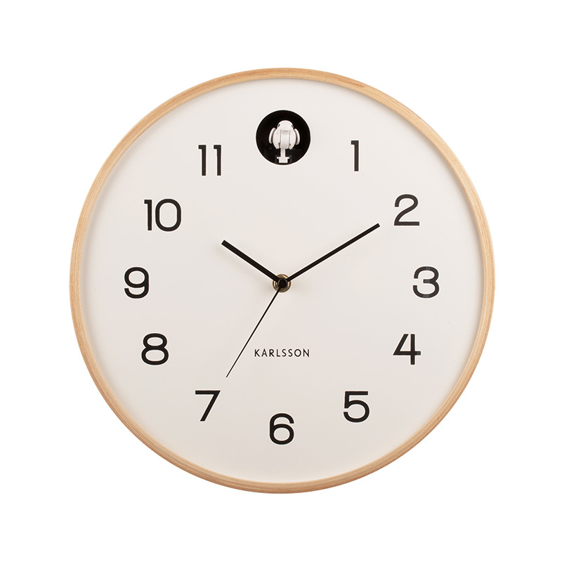 Horloge murale au bois de bouleau blanc, avec coucou