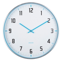Horloge murale bleue, cadran blanc et aiguilles bleues
