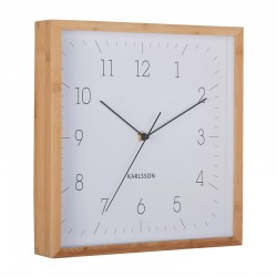 Horloge murale carrée en bambou avec cadran blanc