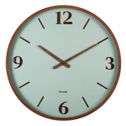 Horloge murale couleur bois et cadran vert pâle