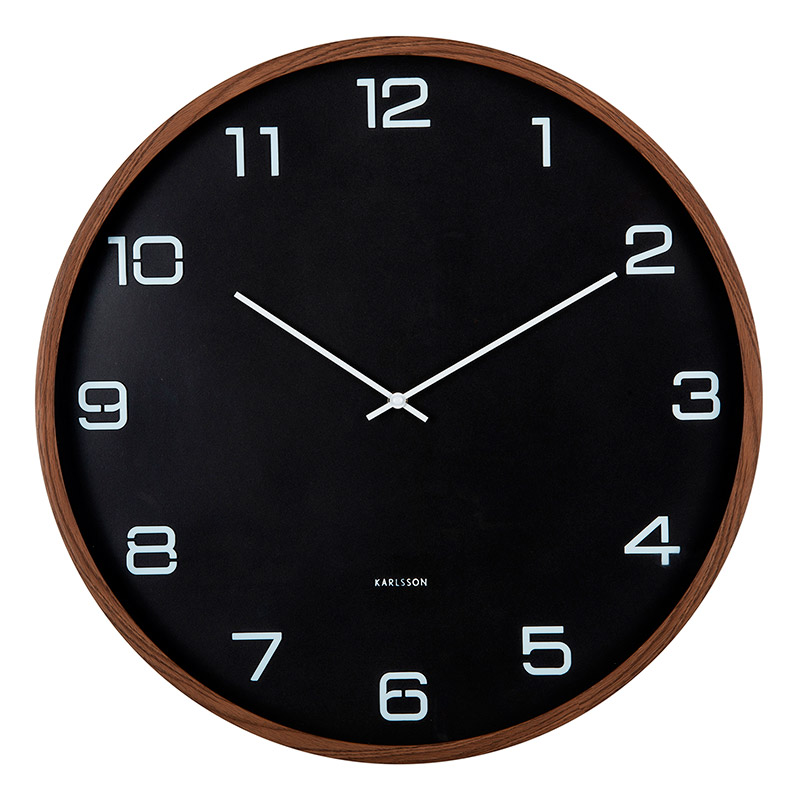 Horloge murale couleur bois foncé et cadran blanc