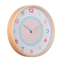 Horloge murale en bois tricolore : rose, bleu et violet