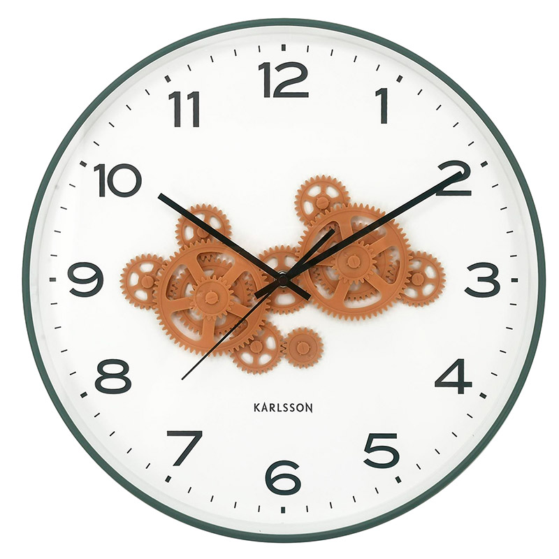 Horloge murale forme ronde noire avec engrenage rouge