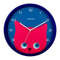 Horloge murale métal bleu chat rouge avec les yeux mobiles
