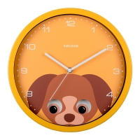 Horloge murale métal jaune moutarde chien marron avec les yeux mobiles