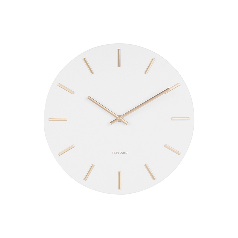 Horloge murale modèle métal blanc, aiguilles dorées