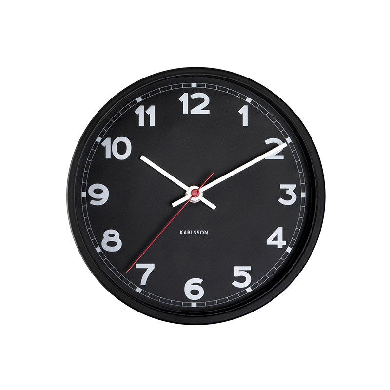 Horloge murale petit modèle métal, cadran blanc, aiguilles noires