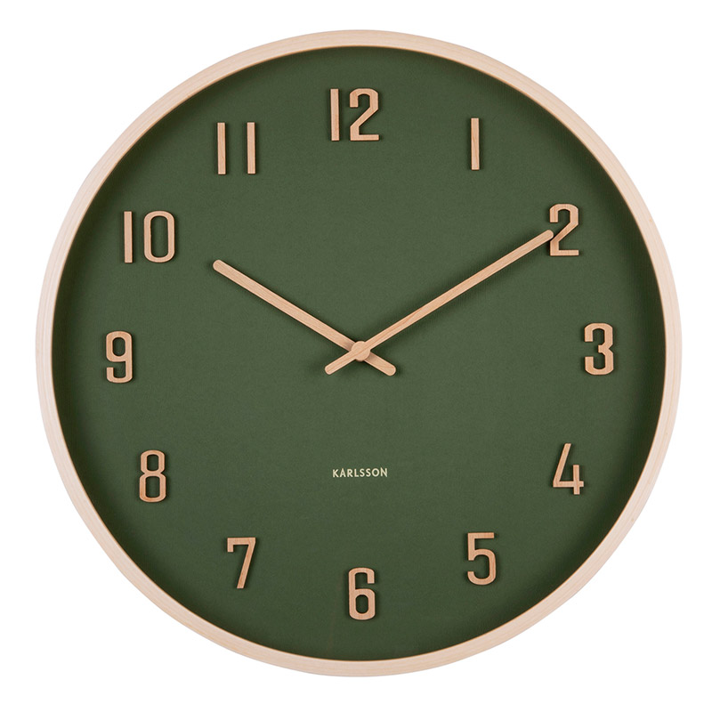 Horloge murale ronde en noir et bois de tilleul naturel, chiffres en relief
