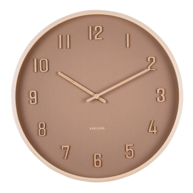 Horloge murale ronde en noir et bois de tilleul naturel, chiffres en relief