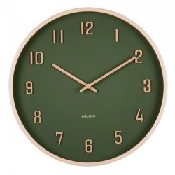 Horloge murale ronde en noir et bois de tilleul naturel, chiffres en relief