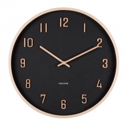 Horloge murale ronde en noir et bois de tilleul naturel, chiffres en relief