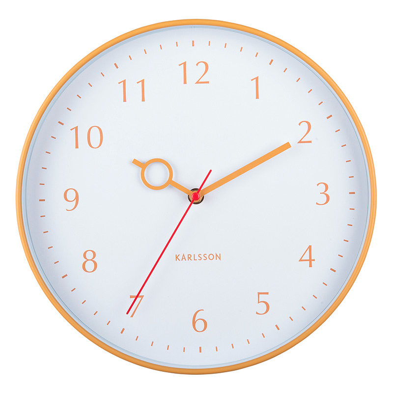 Horloge murale ronde jaune avec trotteuse rouge
