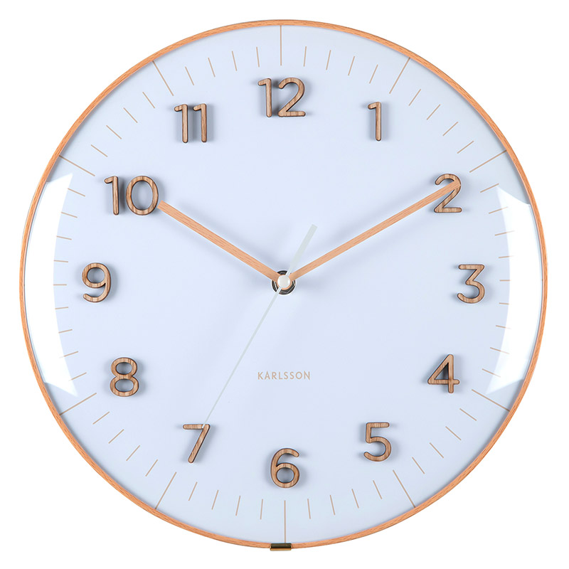 Horloge murale ronde noir, cadran bombé et chiffres en bois naturel