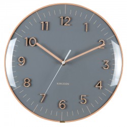 Horloge murale ronde noir, cadran bombé et chiffres en bois naturel