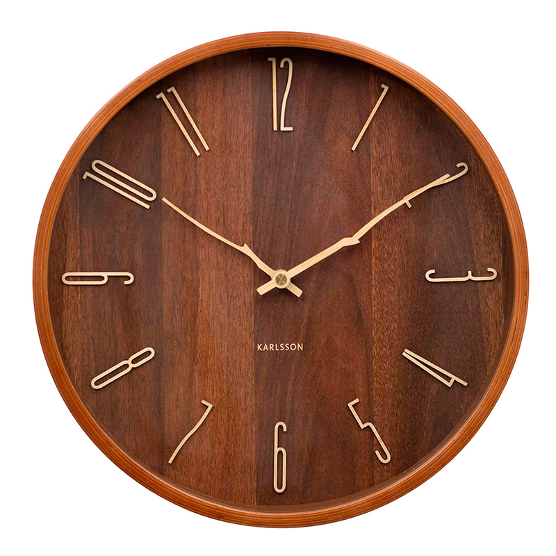 Horloge murale ronde placage en bois clair, aiguilles en forme de branche