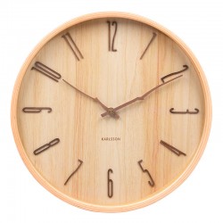 Horloge murale ronde placage en bois clair, aiguilles en forme de branche