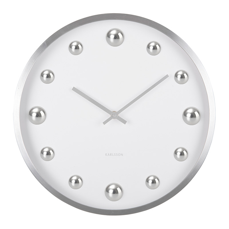 Horloge murale Shiny Dots blanc et argenté brossé