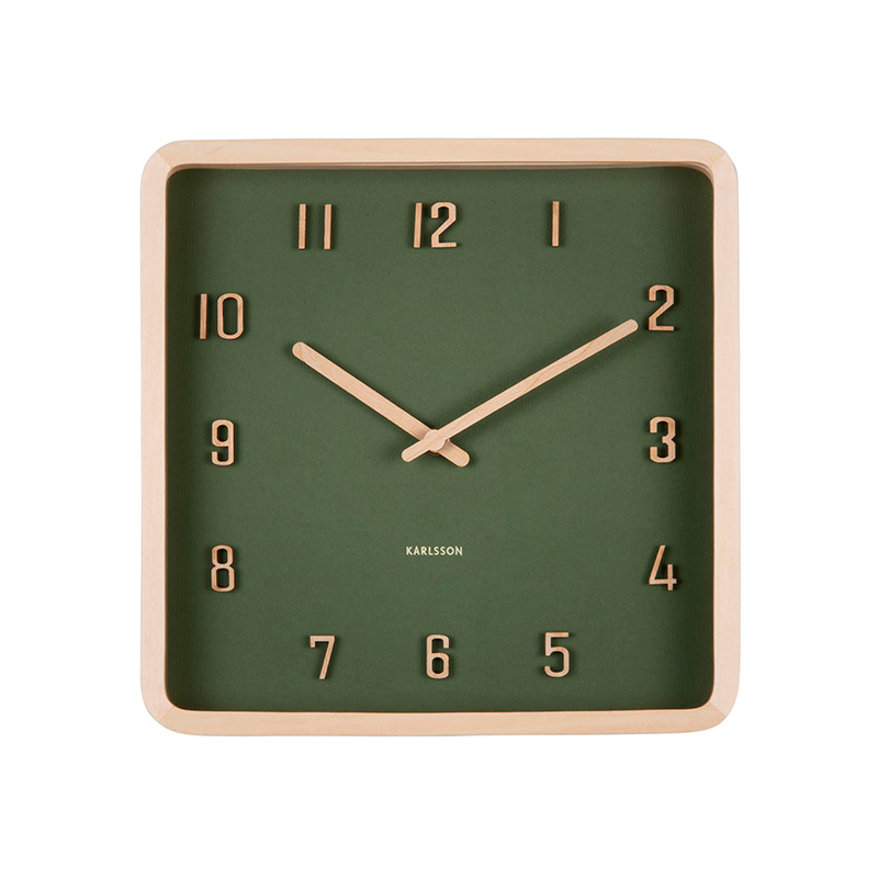 Horloge murale/table carré en noir et bois de tilleul naturel, chiffres en relief