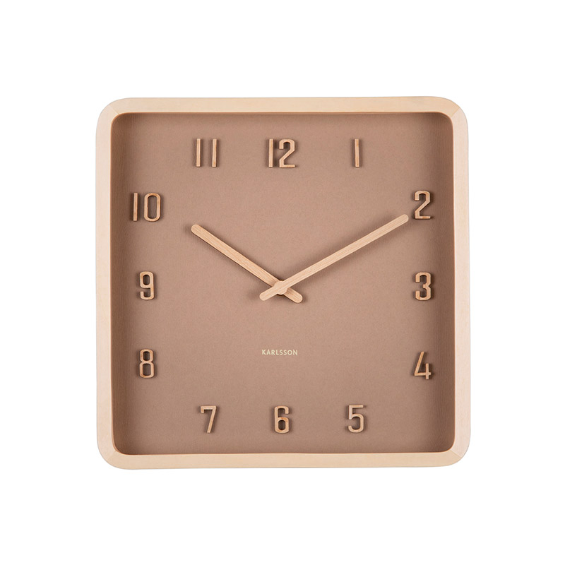 Horloge murale/table carré en noir et bois de tilleul naturel, chiffres en relief