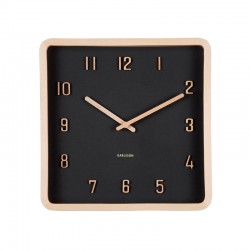 Horloge murale/table carré en noir et bois de tilleul naturel, chiffres en relief