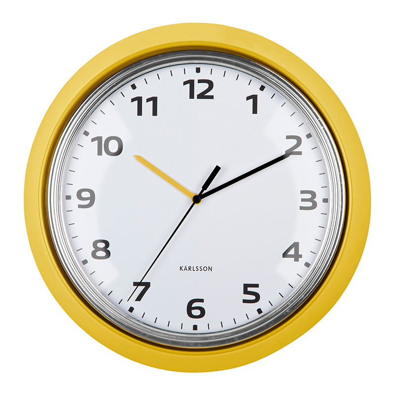 Horloge rétro murale ronde en métal jaune