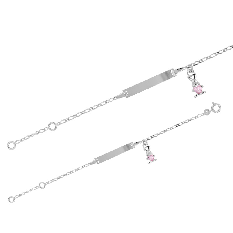 Identité bébé argent 925/1000 rhodié pendant lapin orné d'oxydes de zirconium
