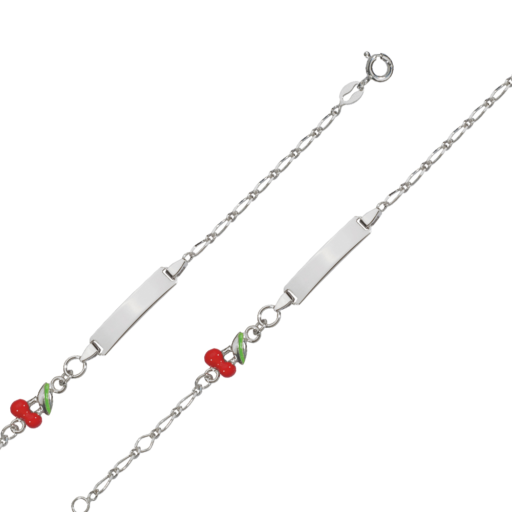 Identité bébé cerise, émail rouge, argent 925/1000 rhodié