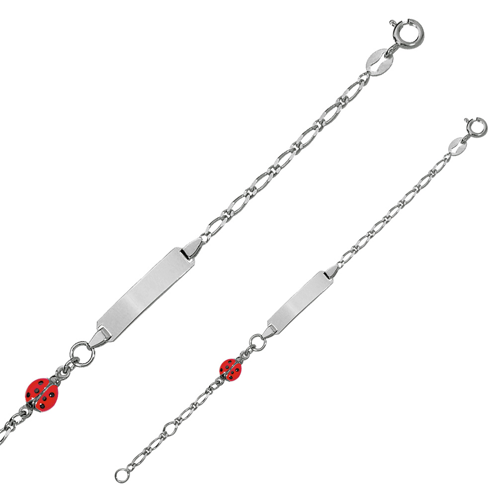 Identité bébé coccinelle en argent rhodié 925/1000 et émail