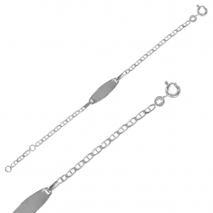 Identité bébé en argent 925/1000 rhodié - maille marine avec plaque ovale