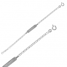 Identité bébé en argent 925/1000 rhodié - maille marine avec plaque rectangle