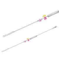 Identité bébé en argent rhodié avec petite fille et fleur en émail